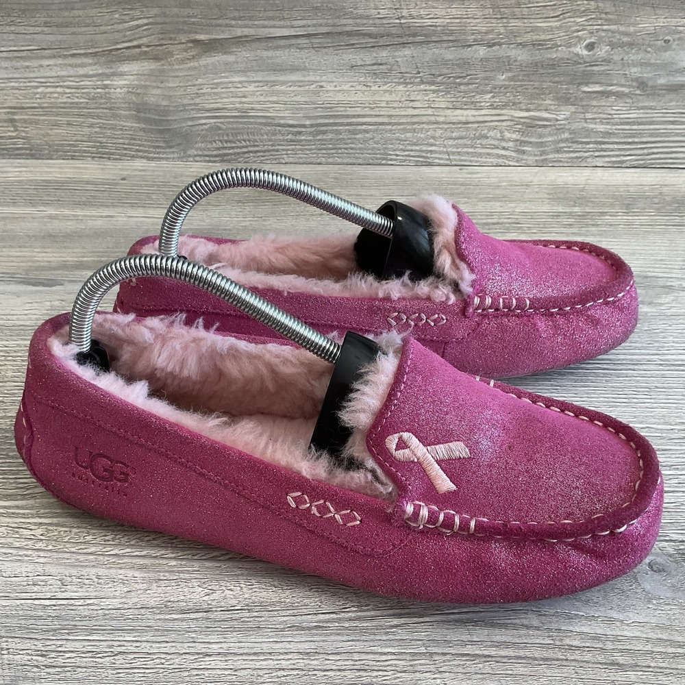 UGG Ansley Slip On Slippers Shearling Lined Pink Suede 1007519 Womens Size 9